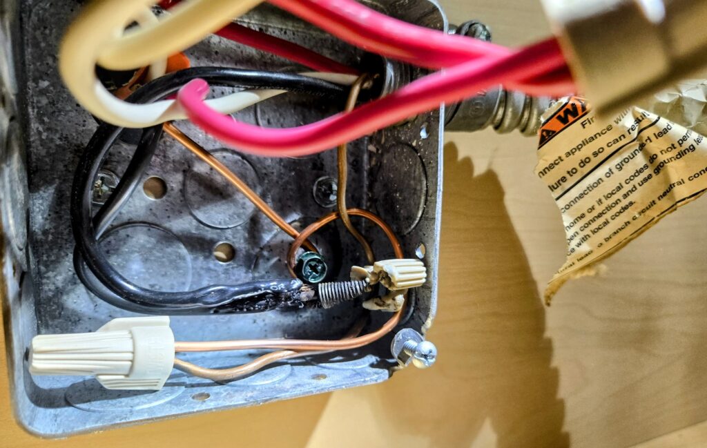 melted wire connection junction box overheating